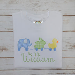 Boy's Elephant, Bunny and Duck Pull Toy Shirt