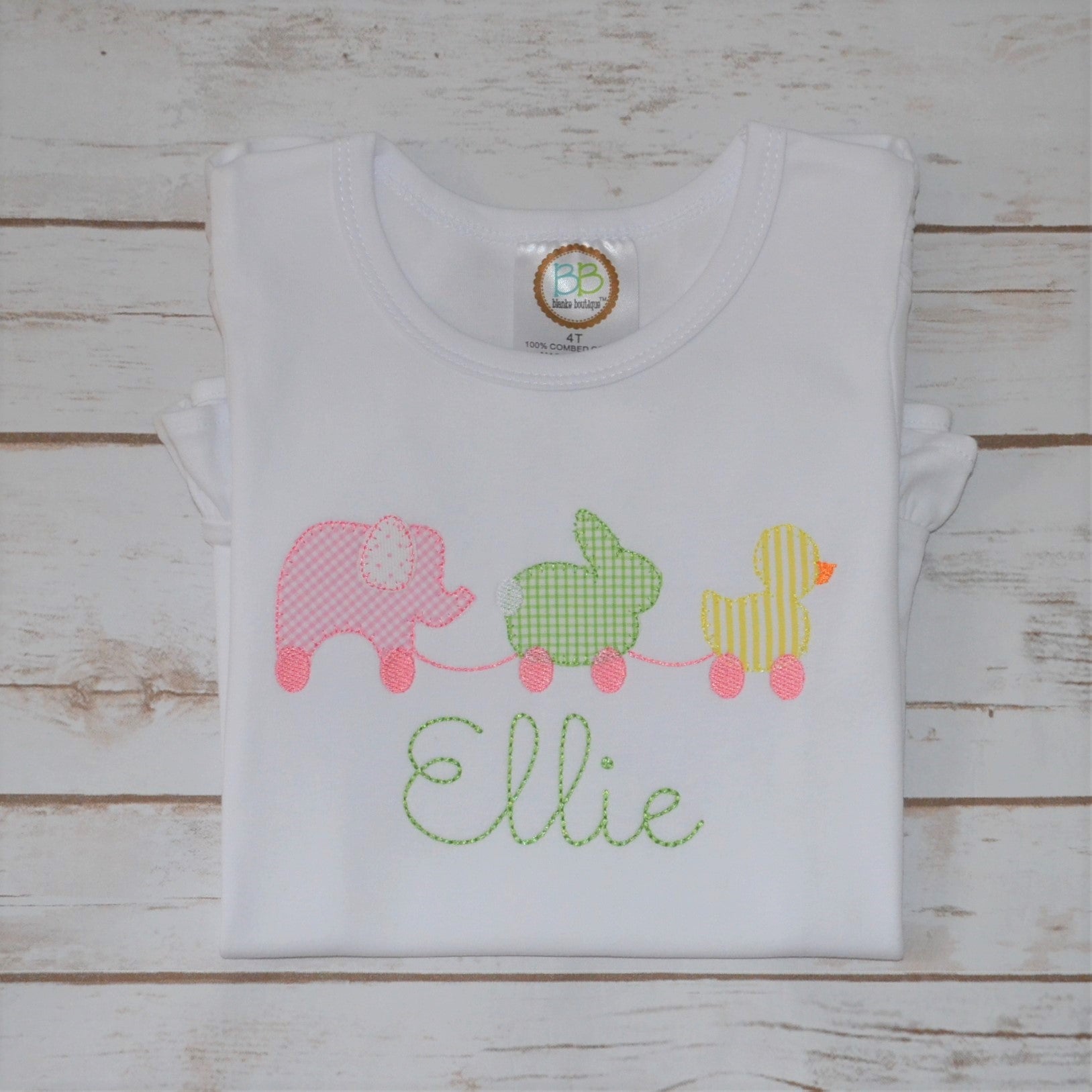 Girl's Elephant, Bunny and Duck Pull Toy Shirt